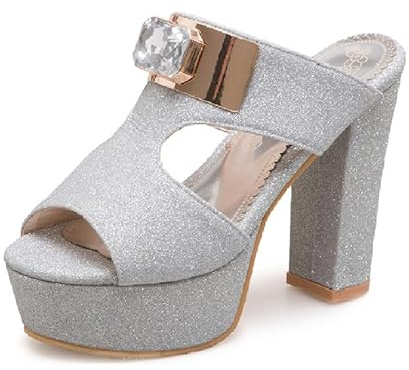 Peeptoe Z33531 - Pantuflas de tacón alto para mujer con plataforma de 11 cm y cristales, plata, 43 EU