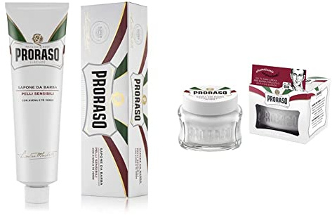 Proraso White Shaving Cream Pelli Sensibili, 1er Pack (1 x 150 ml) & White Pre-Shave Cream Anti-Irritation, 1er Pack (1 x 100 ml)