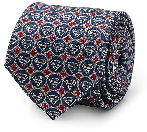Cufflinks Inc. - Corbata de seda gris con diseño de escudo de Superman, para hombre, 100 % seda, diseño de DC Comics, 7,6 cm de ancho x 149,9 cm de largo