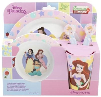 My sweety pop - Kindergeschirr Set - Lunchset - 5-teiliges Set - Teller - Schüssel - Glas - Gabel - Löffel - Disney Prinzessinnen - Mädchen