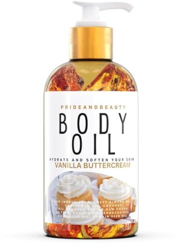 PrideandBeauty After Shower Oil, Skin Hydrating Body Oil for Women Dry Skin, Vanilla Buttercream Scented, 4 Ounces