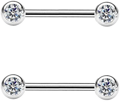 2 piercings pezon mujer con 2 piedras brillantes, largo de la barra 12mm y grosor 1,6mm, antialergicos