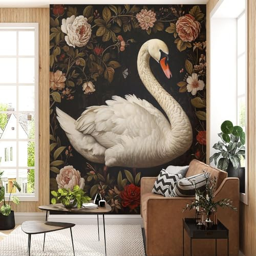 Fchen art Grace Swan Wandpapier, zum Abziehen und Aufkleben, Tier-Kontaktpapier für Schränke und Schubladen, abnehmbare Küchentapete, Vintage-Kontaktpapier, dekorativ, Schlafzimmer, Badezimmer,
