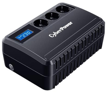 CyberPower BU650EULCD Line-Interactive USV 650VA/360W für Heim und Büro, AVR automatische Spannungsregulierung, LCD Anzeige, 3 Schuko, simulierte Sinuswelle, EMI/RFI Filter, GreenPower Bypass, schwarz