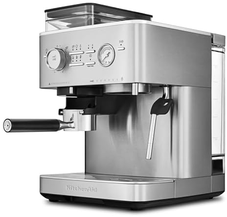KitchenAid kaffeemaschine mit mahlwerk I Halbautomatische Espressomaschine I Heißgetränke von Espresso bis Cappuccino I Milchschäumerfür, Milchkännchen, Bohnenbehälter (Edelstahl)