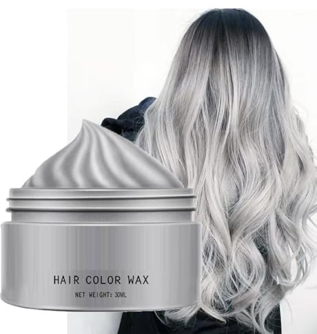 Cera Colorante para Cabello Gris Plateado, Colorante Temporal Para Cabello Oscuro, Crema De Barro Para Peinado Instantáneo Para Fiestas, Cosplay, Discotecas, Mascaradas, Halloween(Gray)