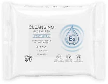by Amazon Face Cleansing Wipes with Panthenol, Make-up remover, Fragranced, 25 Wipes