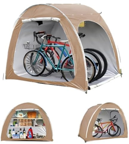 Fahrradaufbewahrung für den Außenbereich, 210 x 150 x 165 cm, Fahrradabdeckung zur Aufbewahrung im Freien, wasserdichter Fahrradschuppen für 3–4 Fahrräder, fahrradschuppen, carport，fahrradbox--khaki