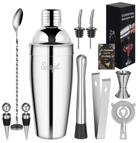 Sosayet Shaker Cocktail Set, 10 Pezzi Kit Barman in Acciaio Inox, Set Cocktail Professionale con Shaker 750 ml, Ideale per Casa, Bar e Feste, Perfetto per Appassionati di Cocktail