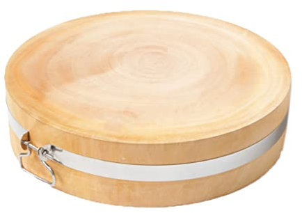 Tabla De Cortar Redonda Premium De Sándalo Dorado, Profesional, Para Cocina, Con Asas, Para Cortar Carne Y Trinchar, Dorada.