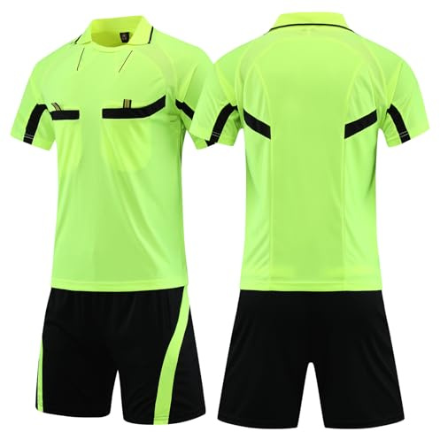 ZIQICAI2007 Uniformes Árbitro Adolescentes Mens, Fútbol Árbitro Jersey Set Árbitro Ropa Uniforme Camisa Pantalones cortos (Verde, Talla asiática L = Talla europea S)