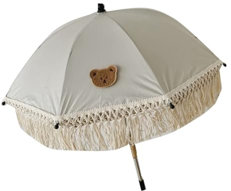 Aoaoy UV -skydd, Lätt Strandparaply Nonwoven Tyg Lovely Bear Mönster Tassels, Stabilt och Hållbart, för Att Spela på Stranden, Campa i Trädgården (Tassels björnmönster)