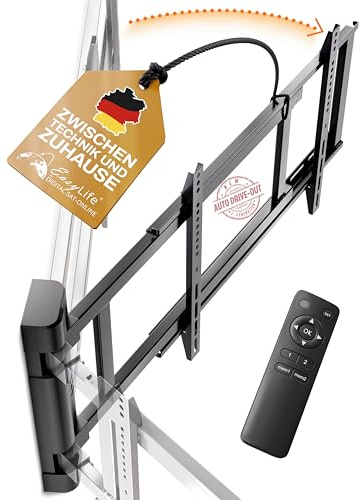 EasyLife Support Mural électrique Pivotant pour TV avec Auto Drive-Out, Ultra Fin 56 mm, Moteur Silencieux, Anti Collision, 32 à 75 , VESA Jusqu'à 600x400 et 50 kg, Qualité de Métal - Noir