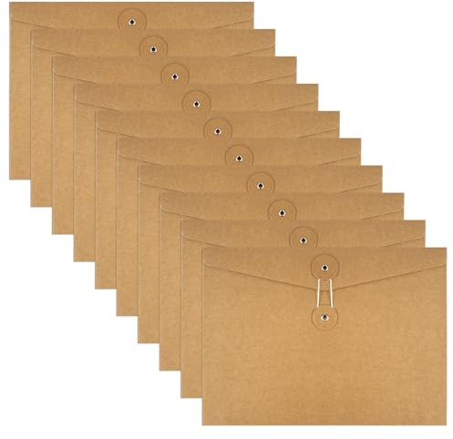 10 stycken kraftdokumentmapp, A5 kraftpapper dokumentmapp, presentationsmapp, bärbar, kuvert organisering med extern knapp lindtätning, design, litet kraftkuvert för kontor, skola, hem