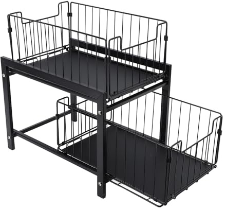 KIMISS Organisateur Sous évier en Fer, étagère à épices Extractible à 2 Niveaux pour Armoire de Cuisine et de Salle de Bain – étagère de Rangement Polyvalente et Organisateur de Comptoir