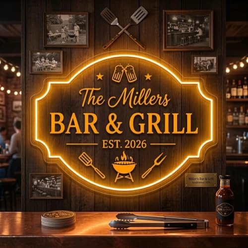 Anpassad bar grill neonskylt, personlig BBQ pit väggkonst, mansgrotta dekor ljus