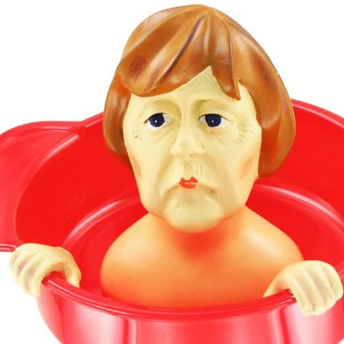 Inkognito Zitronenpresse ''Angie'' aus stabilem Gießharz, handbemalt, lebensmittelechten Farben - Squeeze it! Ø 12 cm, Höhe 10 cm • 40580-alt-2 ''Angela Merkel Zitronenpresse Künstler