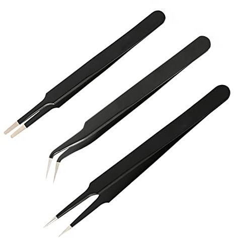 Ehids 3 pièces ESD Pince à épiler kit, Pince à épiler Acier Inoxydable, Brucelles Antistatique, Pincette Antistatique, Pince de Précision, pour Tous Types de Réparations