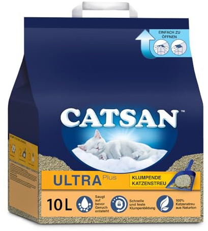Catsan Ultra Plus Katzenstreu für Katzen, 10 Liter (1 Beutel) – Klumpstreu aus Naturton