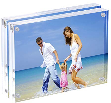 AMEITECH Acryl Bilderrahmen, 10 x 15 cm klar doppelseitige Blocksatz, Desktop rahmenlosen magnetischen Bilderrahmen - 2er Pack