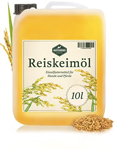 Martenbrown® Huile de germination de riz 10 litres pour chevaux, chiens et ânes I Dans un bidon pratique | Complément alimentaire pour nourriture sèche, nourriture en boîte ou huile de barf
