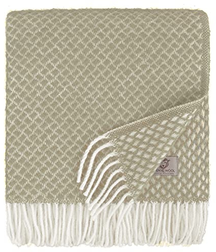 LINEN & COTTON Soffice Calda Coperta Copriletto Plaid Sofia con Frange -100% Pura Lana Neozelandese, Beige (130 x 170 cm) per Sofa Divano Sedia Soggiorno Letto Viaggio Picnic Esterno Inverno Multiuso