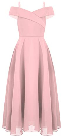 Alvivi Vestido Elegante de Fiesta para Niña Vestido Dama de Honor Largo Vestido de Gasa Sólido con Hombro Vestido de Novia Boda Graduación 7-16 Años
