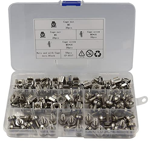 50 dadi a gabbia in scatola, dadi a gabbia per armadietti, dadi quadrati in ferro, kit dadi a gabbia flottanti, kit dadi a gabbia per armadietti quadrati M5, con scatola di smistamento