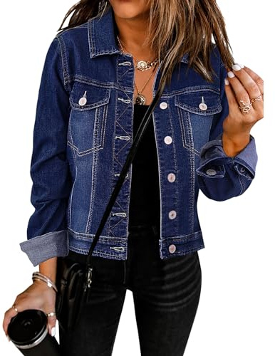Vetinee Women's Denim Jackets Button Down Stretch Boyfriend Jean Jacket