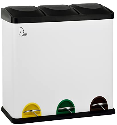 SVITA TC3X20 Poubelle à pédale, 60 l, 3 x 20 l, 3 x 20 l, XXL, 3 poubelles XXL, pour tri des déchets, poubelle de cuisine (blanc)