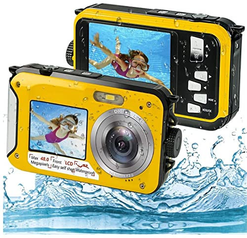 Fotocamera Digitale Subacquea Impermeabile 48MP Doppio Schermo 2.7K 10 Piedi Impermeabile (YELLOW)