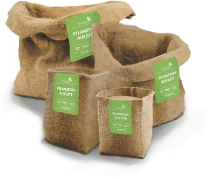 TerraGala 4er Pack Jute Übertöpfe, abbaubare Pflanzsäcke aus Jute, zum Überwintern und Bepflanzen, Jute Säckchen in 4 Größen