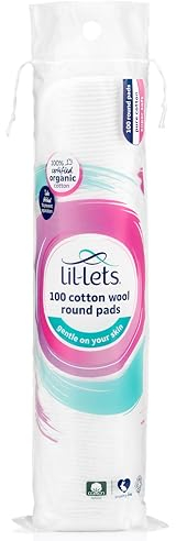 Lil-Lets Cotton Wool Round Pads, 100 Count, Certified Organic, 100% Pure Cotton Wool, Soft and Absorbent, Gentle on Skin, Dermatologically Tested