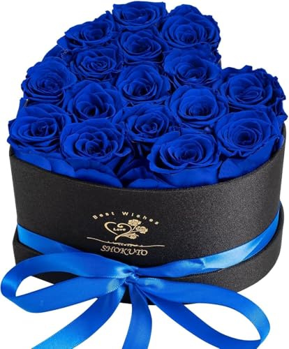 16 rosas para siempre en caja de corazón, flores de rosas preservadas, regalos de cumpleaños para mujeres, su madre, esposa, rosas 100 % reales que duran 3 años. Caja de regalo de rosas eternas para