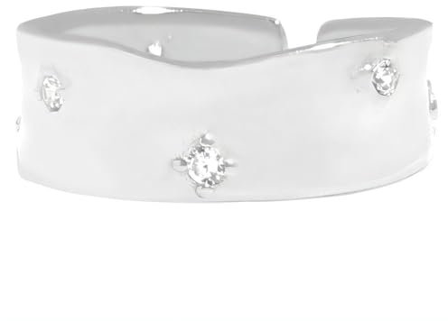 NicoWerk Damen Silberring mit Stein aus 925 Sterling Silber Glänzend Breit Glatt Bandring Elegant Zirkonia Edel Verstellbar Offen SRI1015