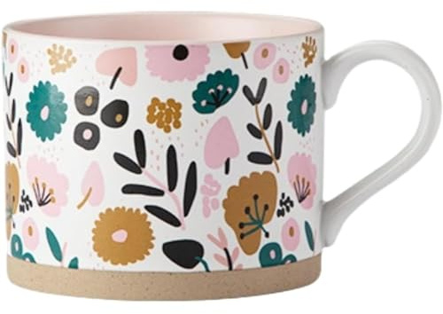 VollfitYYu Grande tasse à petit-déjeuner en porcelaine avec motif floral - 400 ml - Jolie tasse à café avec anse pour café, thé, cappuccino, latte, lait, chocolat chaud (jardin fleur)