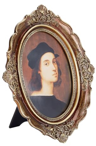 nbeads Vintage Bilderrahmen, Ovaler geschnitzter Fotorahmen 25x21cm Retro Fotorahmen Antike Fotorahmen Glas Fotorahmen Ständer für Tisch und Wanddisplay