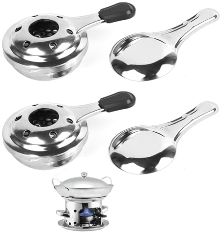 Fhioevt 2 Piezas Quemador de Alcohol para Fondue Queso Mini Estufa de Alcohol Portátil Quemador de Fondue de Acero Inoxidable para Exterior Camping Calentamiento de Alimentos Olla Caliente