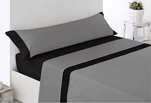 ENERGY COLORS TEXTIL-HOGAR Juego Sábanas Estampadas Verano, Juego 3 Piezas Microfibra. Sábanas Tacto Fino, Suave, Ajustable y Transpirable. (Bicolor) (Gris, Cama 135)
