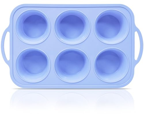 SUPER KITCHEN Muffinsform Silikon Djup 6 Hål med Metallram: Non-Stick, BPA-Fri Cupcakesform för Bakning av Muffins & Yorkshire Pudding (Blå)