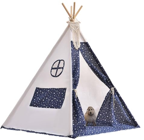 Tienda Tipi, 120 x 120 x 160 cm, con Bola de Fieltro, para Interiores, Lona, Tienda de Lectura y Sala de Juegos, Tienda Infantil (Estrella)