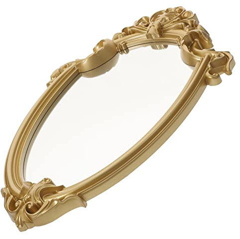VILLFUL Dekoratives Spiegeltablett Kommode Verspiegeltes Tablett Schmuck Und Parfüm-organizer Präsentationstablett Serviertablett Mit Spiegel Schminktischdekor Oval Klein