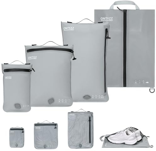 Organizador de Maletas Compresión Cubo Embalaje Set de 4 Reutilizables TPU Bolsas de Vacío con IPX8 Cremallera Impermeable Bolsas de Vacío para Ropa Calcetines Zapatos（Sin Bomba）