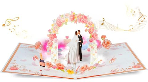 3D Pop Up Wedding Card with Music and Lights, Romantic Card for Bride and Groom, Engagement, Wedding Congratulations Gift Card