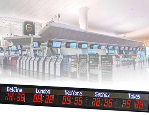 Horloge mondiale avec plusieurs fuseaux horaires, grand écran, luminosité réglable, idéale pour les entreprises multinationales, les hôtels et les aéroports