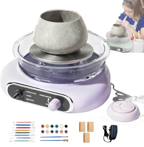 Bärbart elektriskt keramikhjul, komplett 12 cm keramikmaskin med fotpedal, gör-det-själv-set och enkel rengöring, för nybörjare, skola och hemmabruk Taro Purple