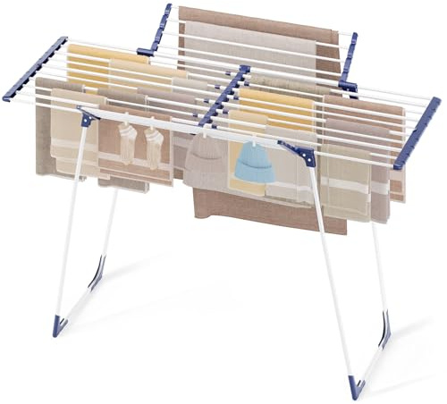 KINGBOARD Wäscheständer klappbar ausziehbar, Flügelwäscheständer 57 x 162 x 86 cm, Stabiler Standtrockner mit rutschfesten Füßen für Innen und Außen, Weiß