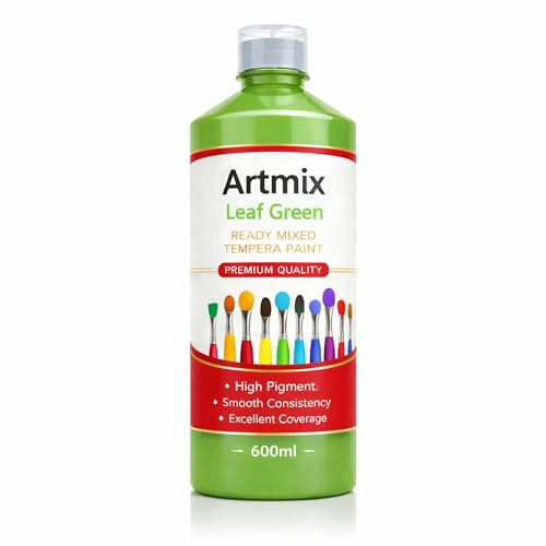 The Glowhouse Artmix Tempera Paint 600ml – Ready Mixed High Pigment Paint – Smooth, Fast Drying, Excellent Coverage – Ideal for Schools, Crafts, Artists & Hobby Use (Leaf Green)