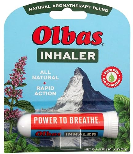Olbas Inhaler Aromatherapy, Essential Oil Inhaler with Natural Oils, 0.01 Oz, 1 Pack, Pocket Sized Nasal Inhaler Stick for Clear Breathing and Sinus Relief