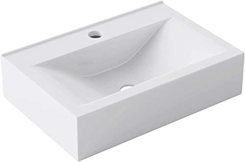 doporro Waschbecken Aufsatzwaschbecken Hängewaschbecken 45cm aus Keramik in weiß inkl. Nano-Versiegelung/Abperl-Effekt Brüssel118c